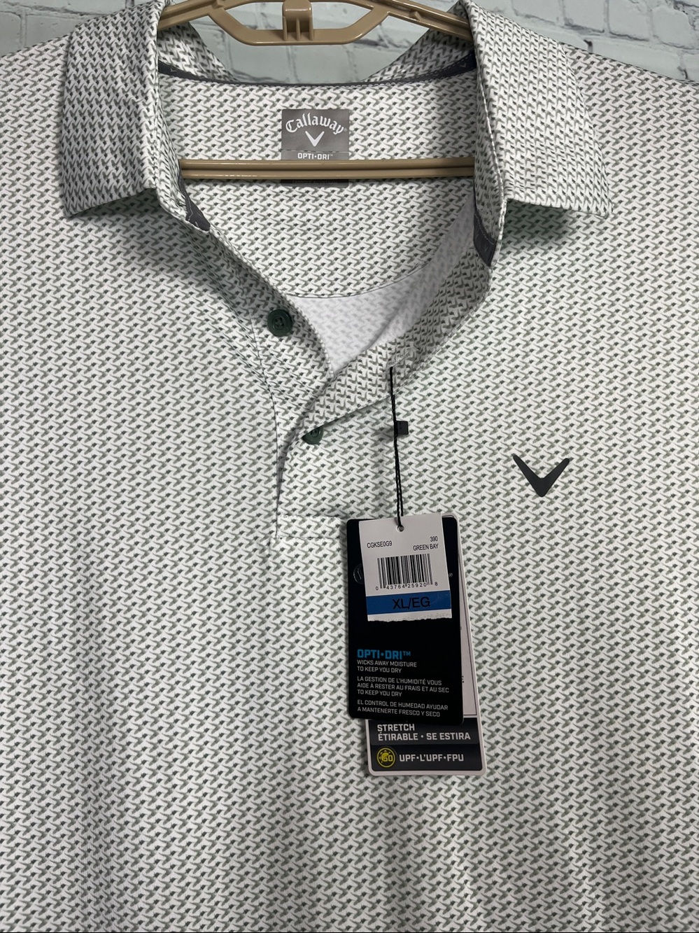 Callaway Golf Polo Mens XL Green Bay Opti-Dri Stretch UPF 50 Geometric NEW